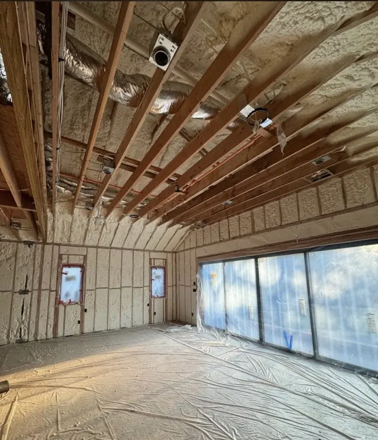 Interior walls and ceiling insulated with spray foam during new construction in Wahoo